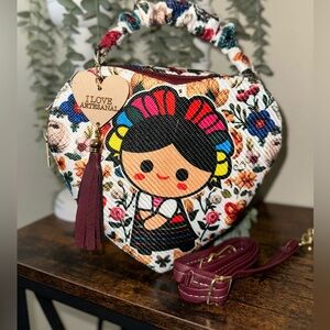 Handmade Artesanal Heart-Shaped Embroidered Folk Doll Crossbody Bag
